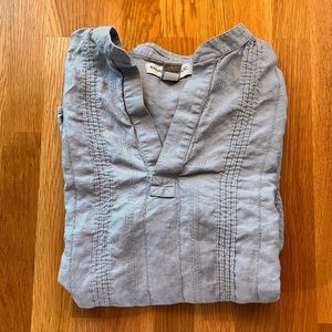 Linen collarless long sleeve dress shirt